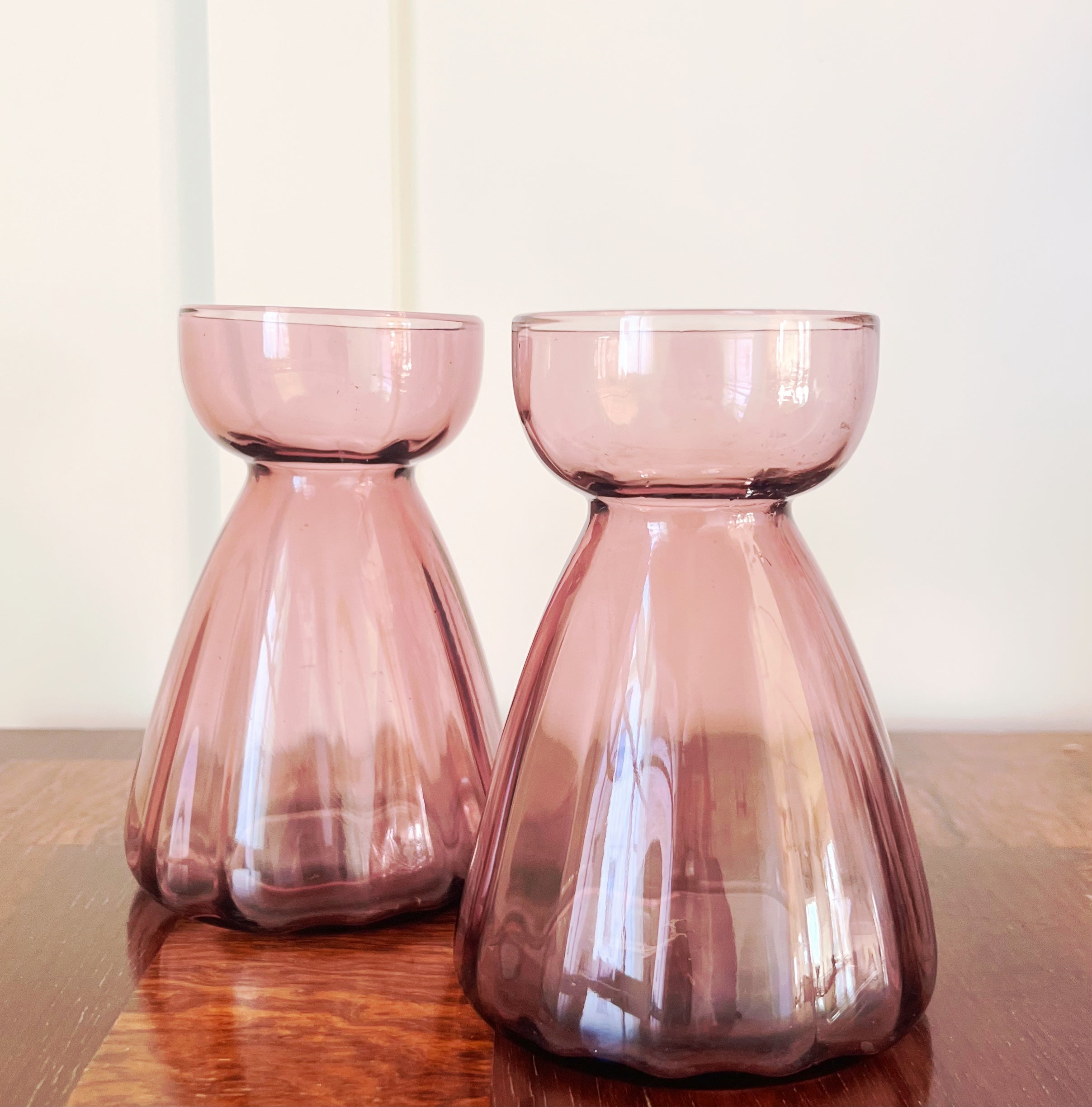 Vintage Glass Bulb Forcers in Light Amethyst, Pair Gray Antiques