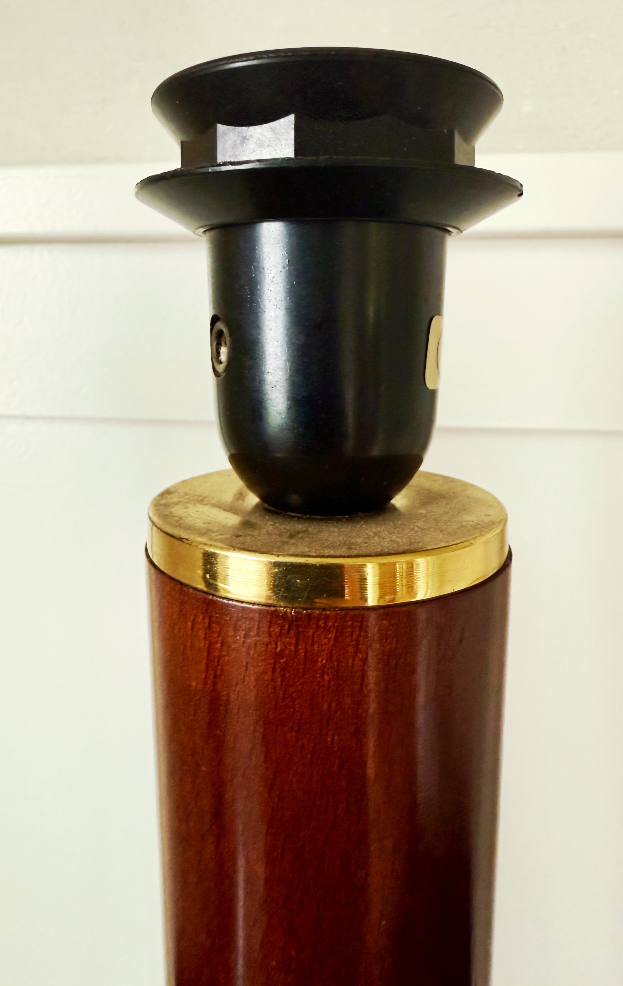 Vintage French Art Deco Wood Table Lamps with Brass Inlay, Pair