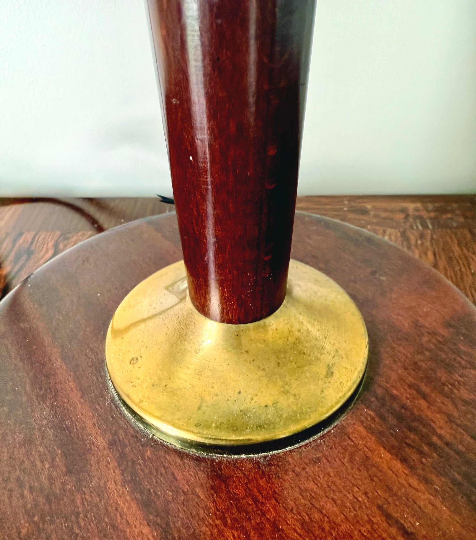 Vintage French Art Deco Wood Table Lamps with Brass Inlay, Pair