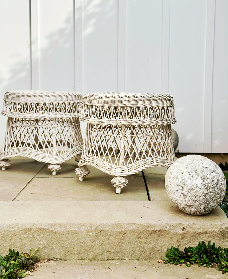 Vintage Painted Wicker Side Tables, Pair