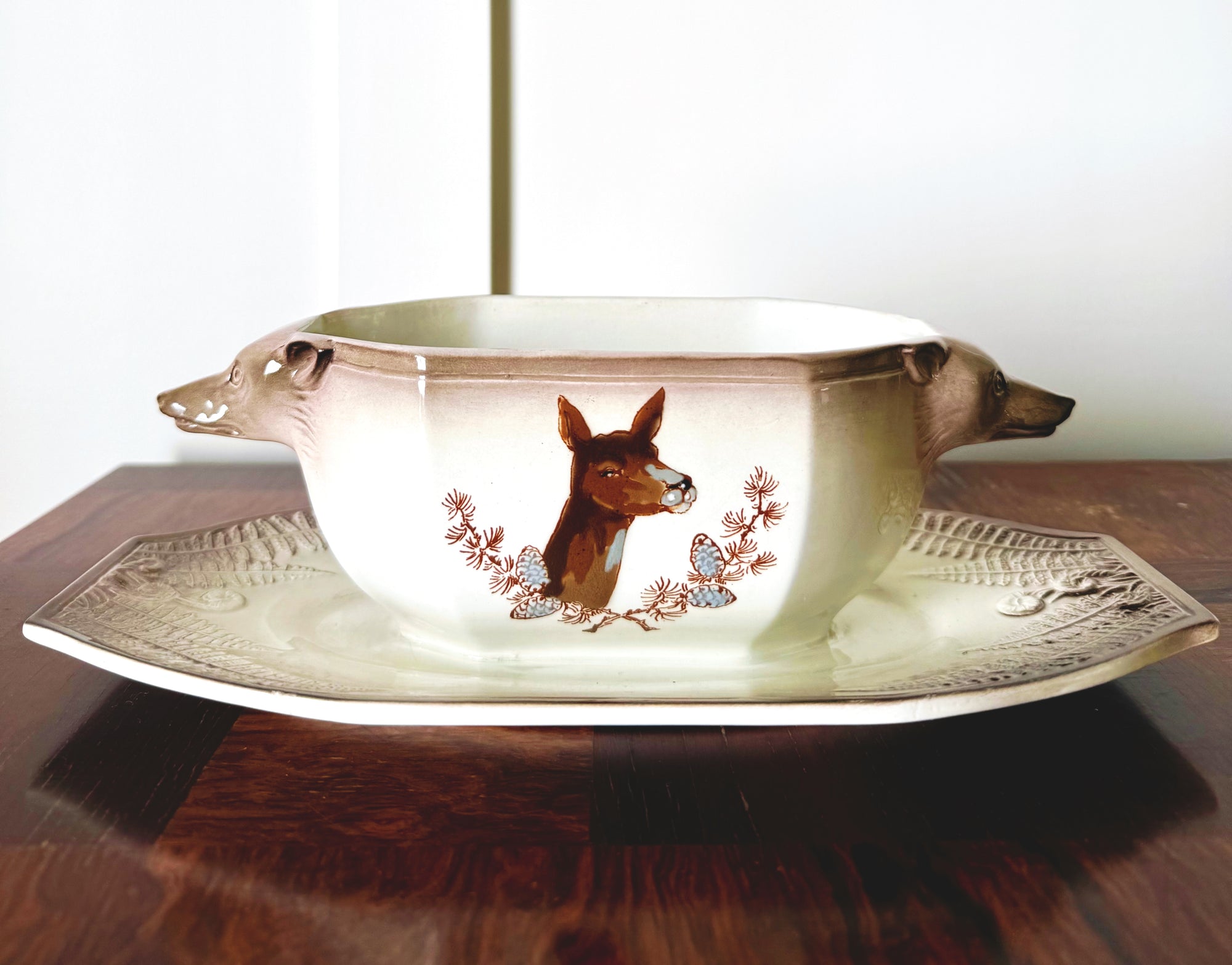 Antique French Creamware with Wildlife Motif, Collection of 15 Pieces