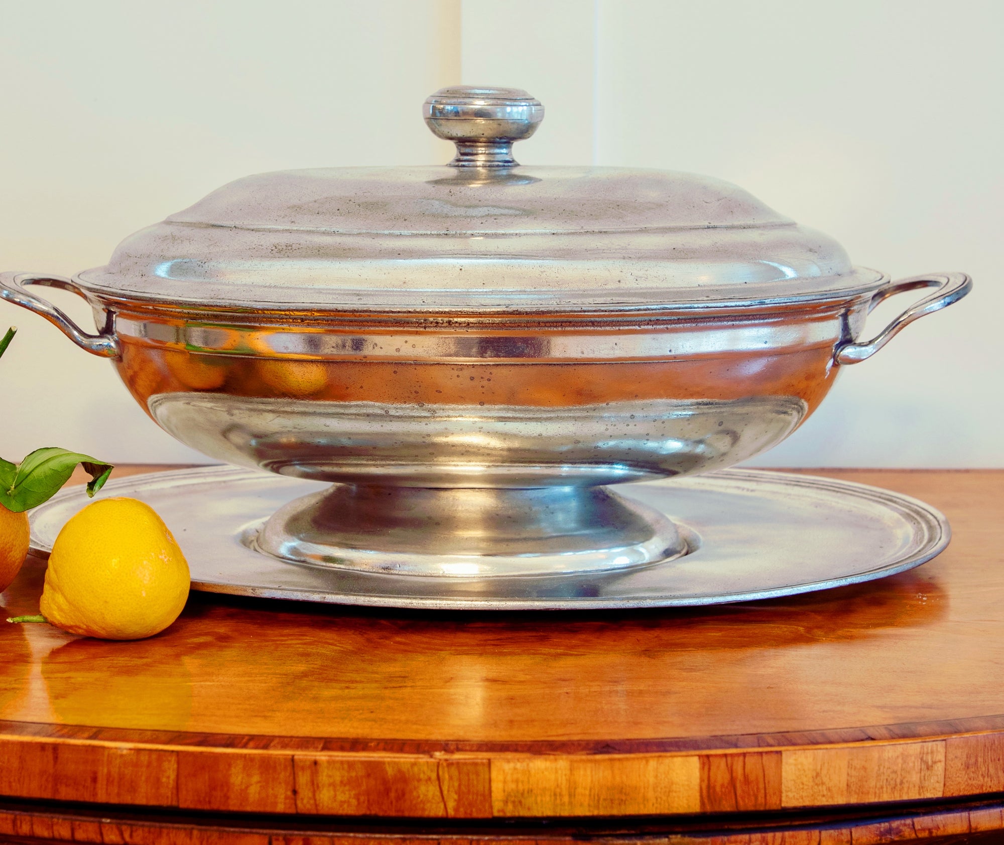 European Pewter Lidded Tureen with Underplate
