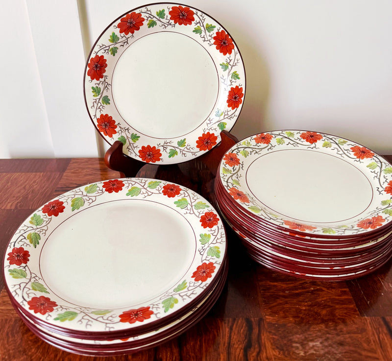 Antique English Royal Tudor Ware Creamware Plates, Set of 16