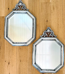 Antique European Pewter Octagonal Frame Mirrors, Pair