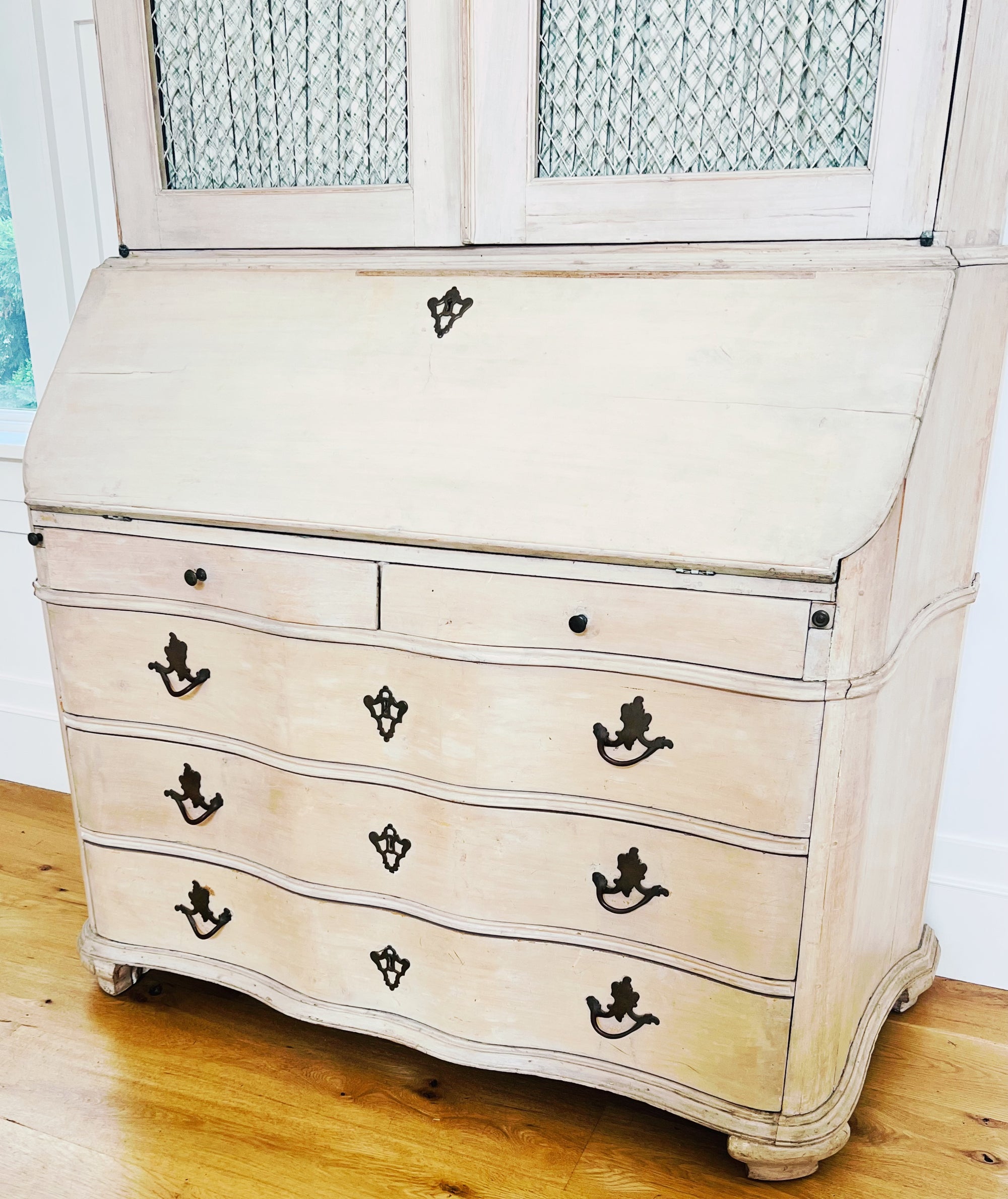 Gustavian Cream Paint Secretary Cabinet