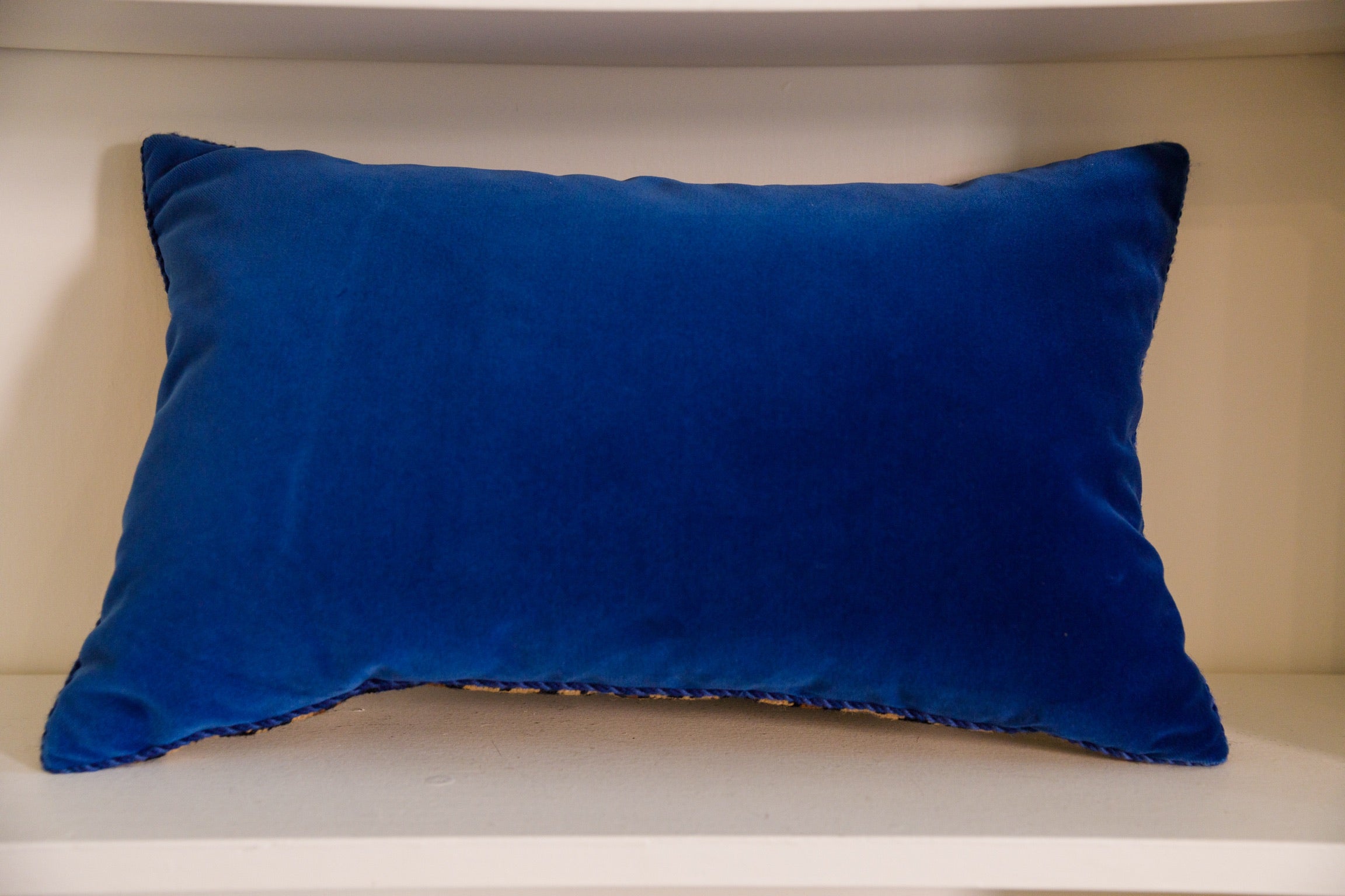 Vintage Leopard Needlepoint Pillow, Royal Blue