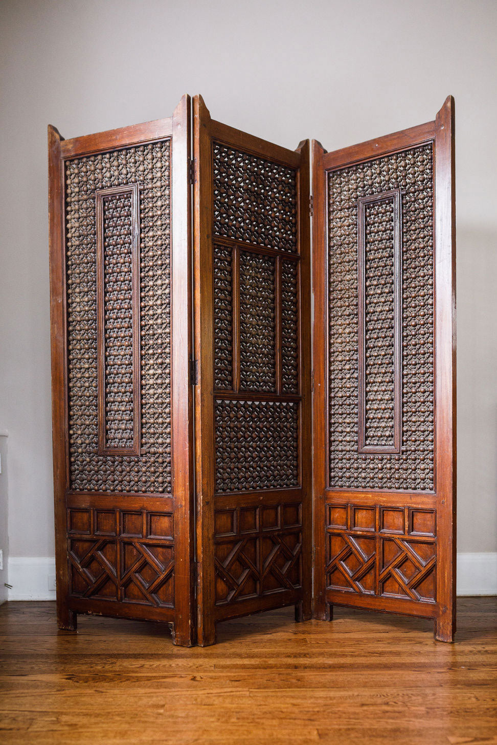 English Victorian Walnut Three Panel Screen