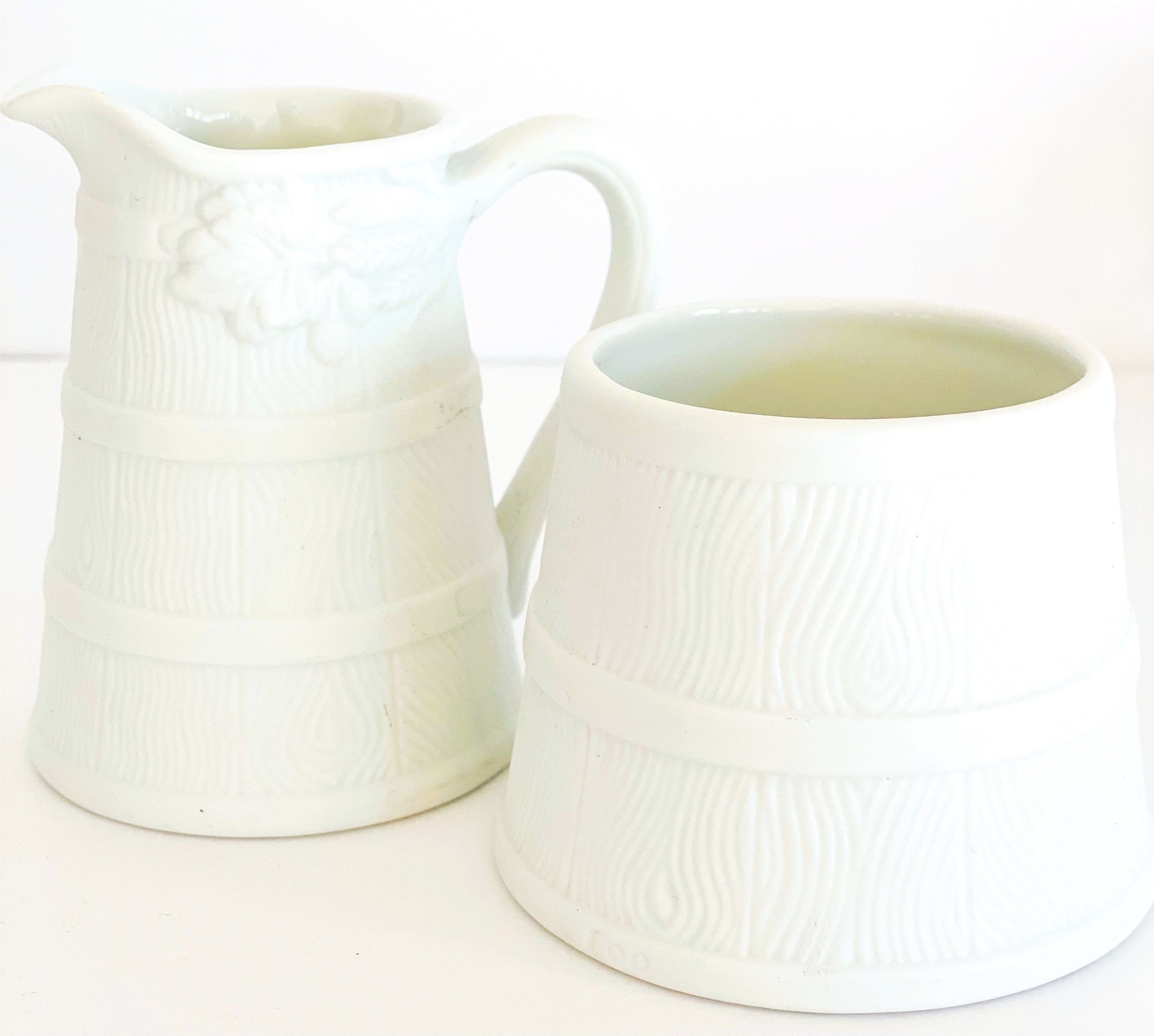 Tiffany Bisque Barrell Creamer and Sugar Set