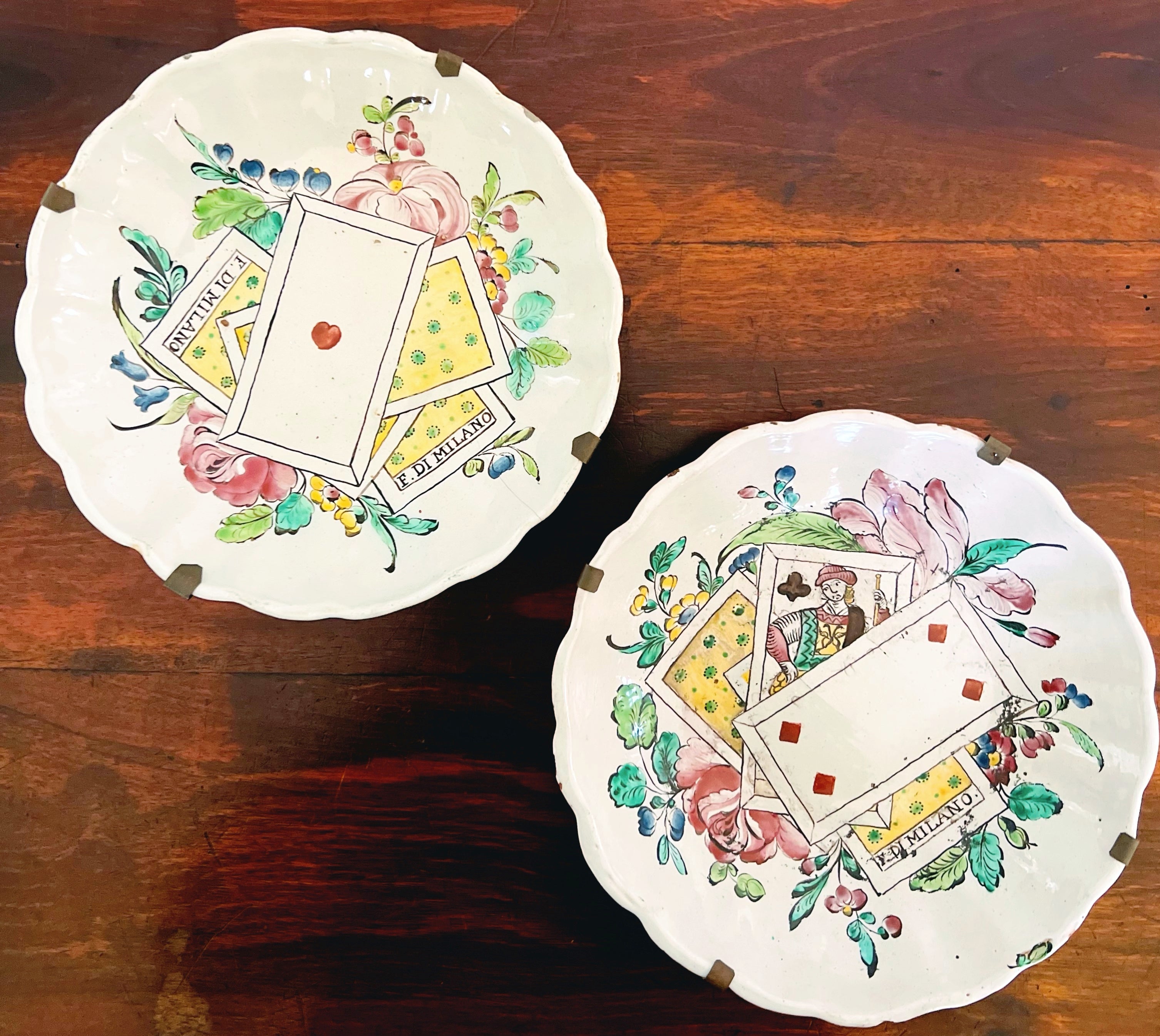 Italian Handpainted Ceramic Wall Plates, Pair
