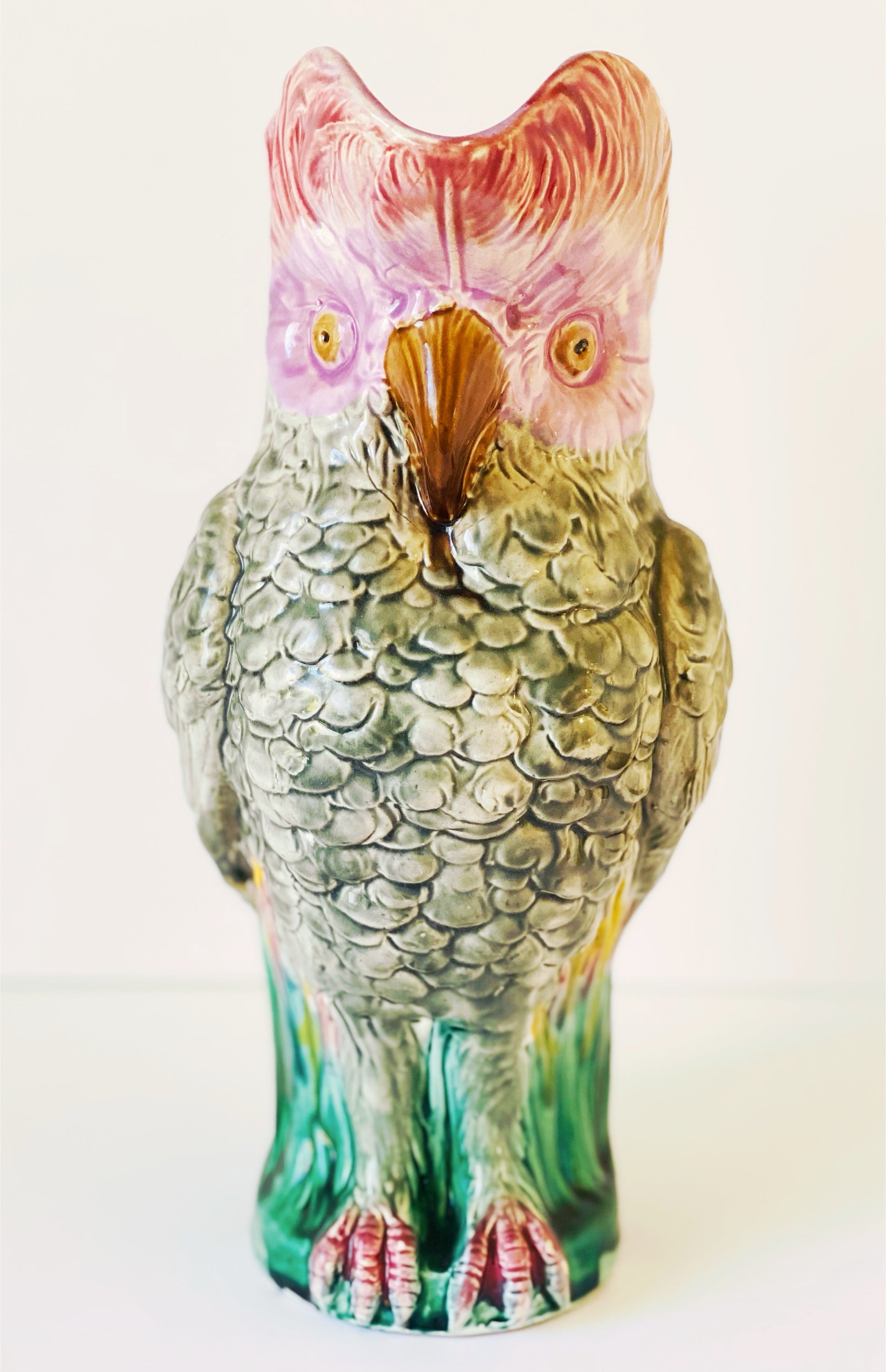 English Majolica Pitcher in Form of a Cockatoo