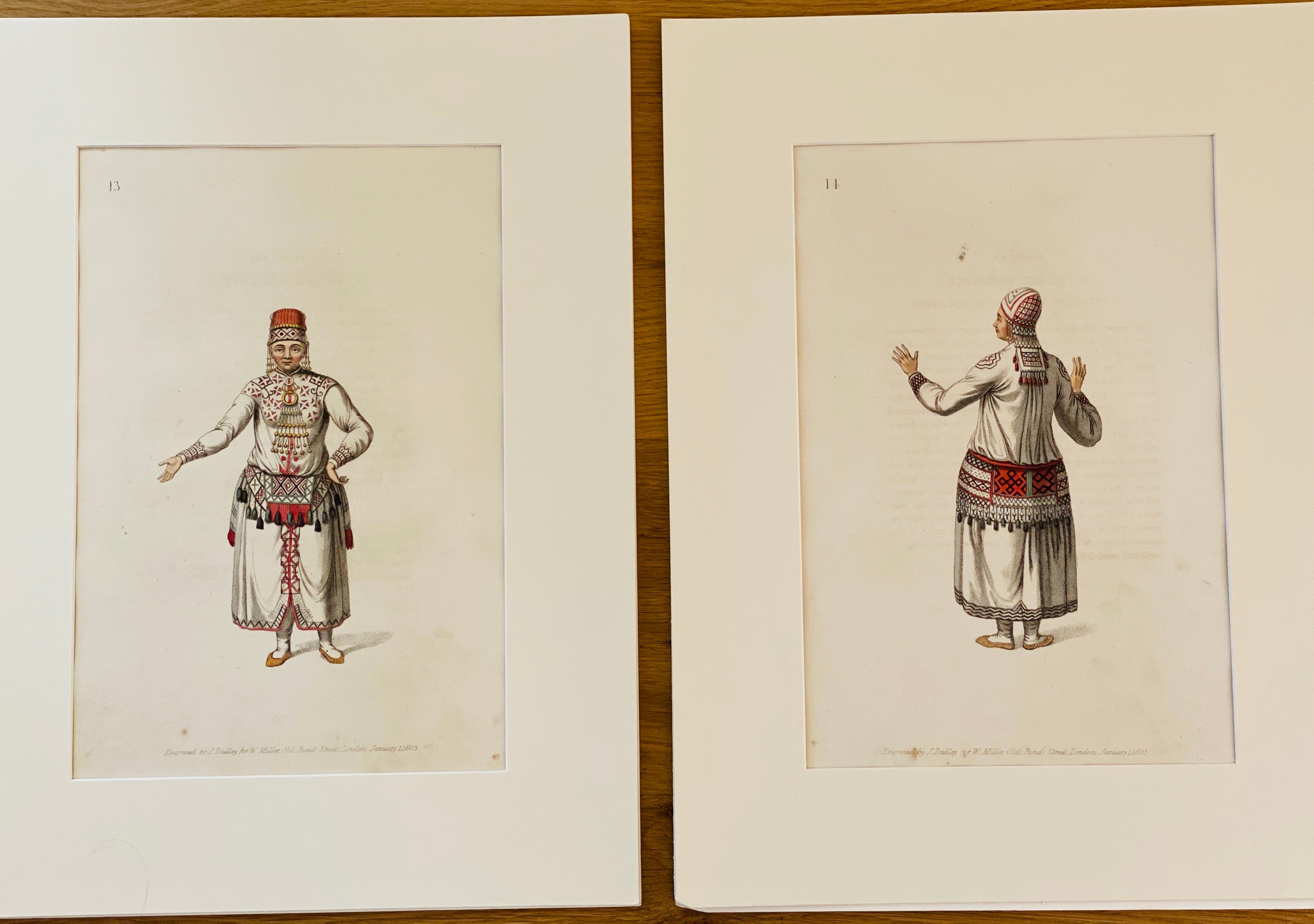 Antique Engraving of Costumes of the Russian Empire by John Dadley, c 1803, Pair