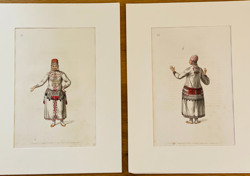 Antique Engraving of Costumes of the Russian Empire by John Dadley, c 1803, Pair