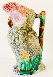 English Majolica Pitcher in Form of a Cockatoo