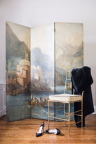 Antique Painted Screen - European Seaside Village